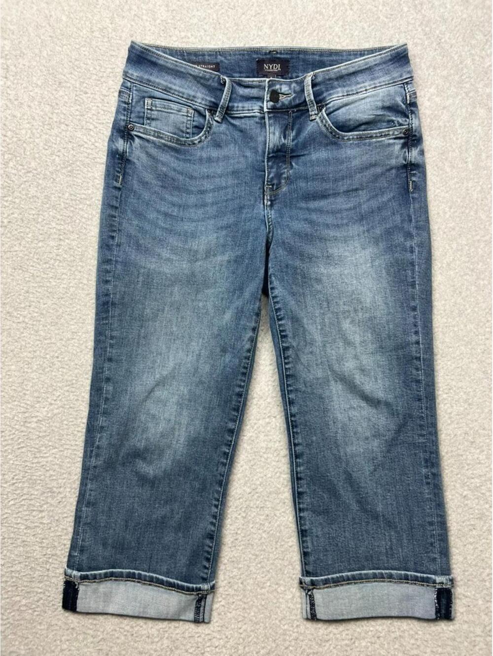 NYDJ Marilyn Straight Leg Crop Jeans Size 6 Med Wash Denim Lift Tuck Med Rise